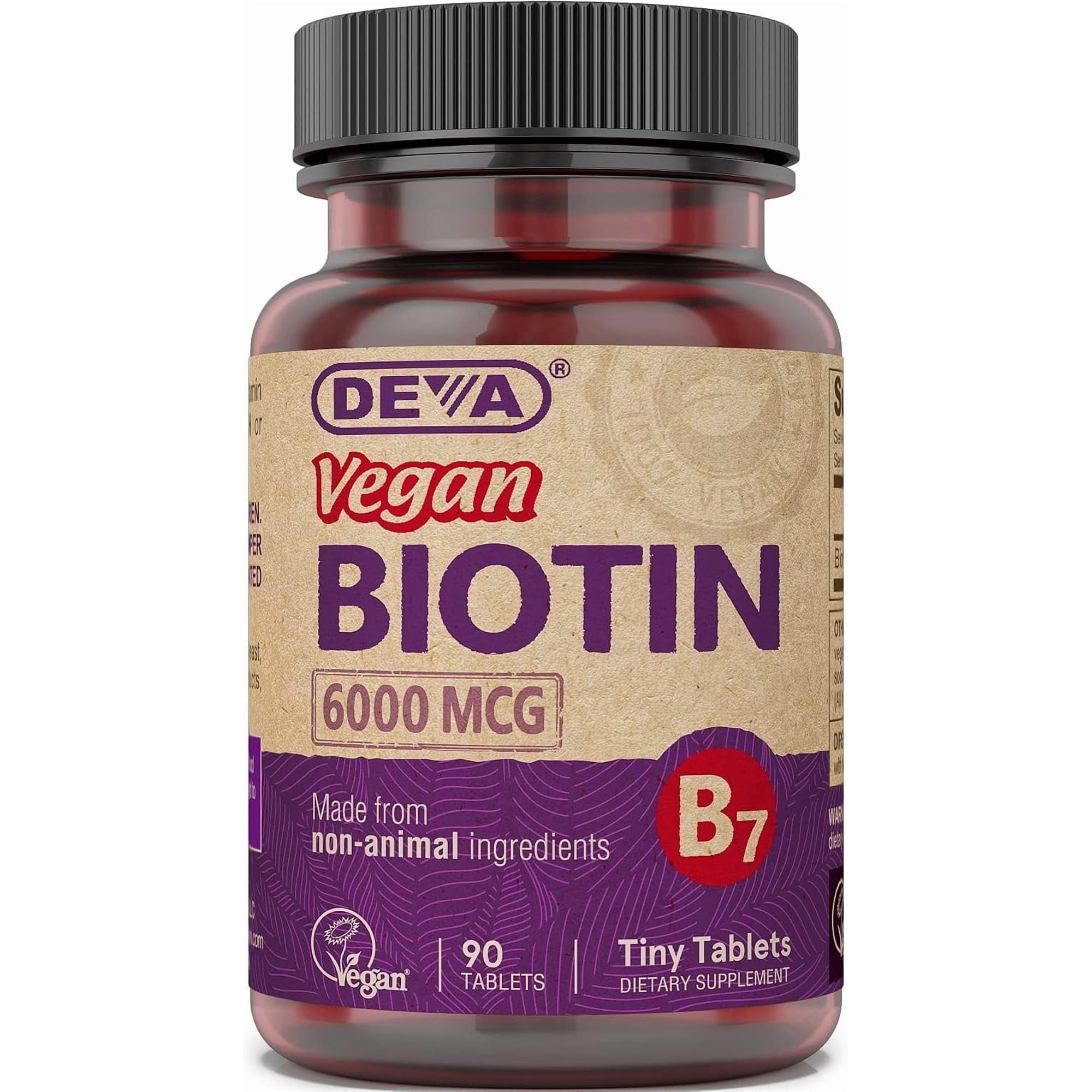 DEVA Vegan Biotin Supplement 6000 mcg – Easy-to-Swallow Vitamin B7, Tiny Tablets, 90 Count