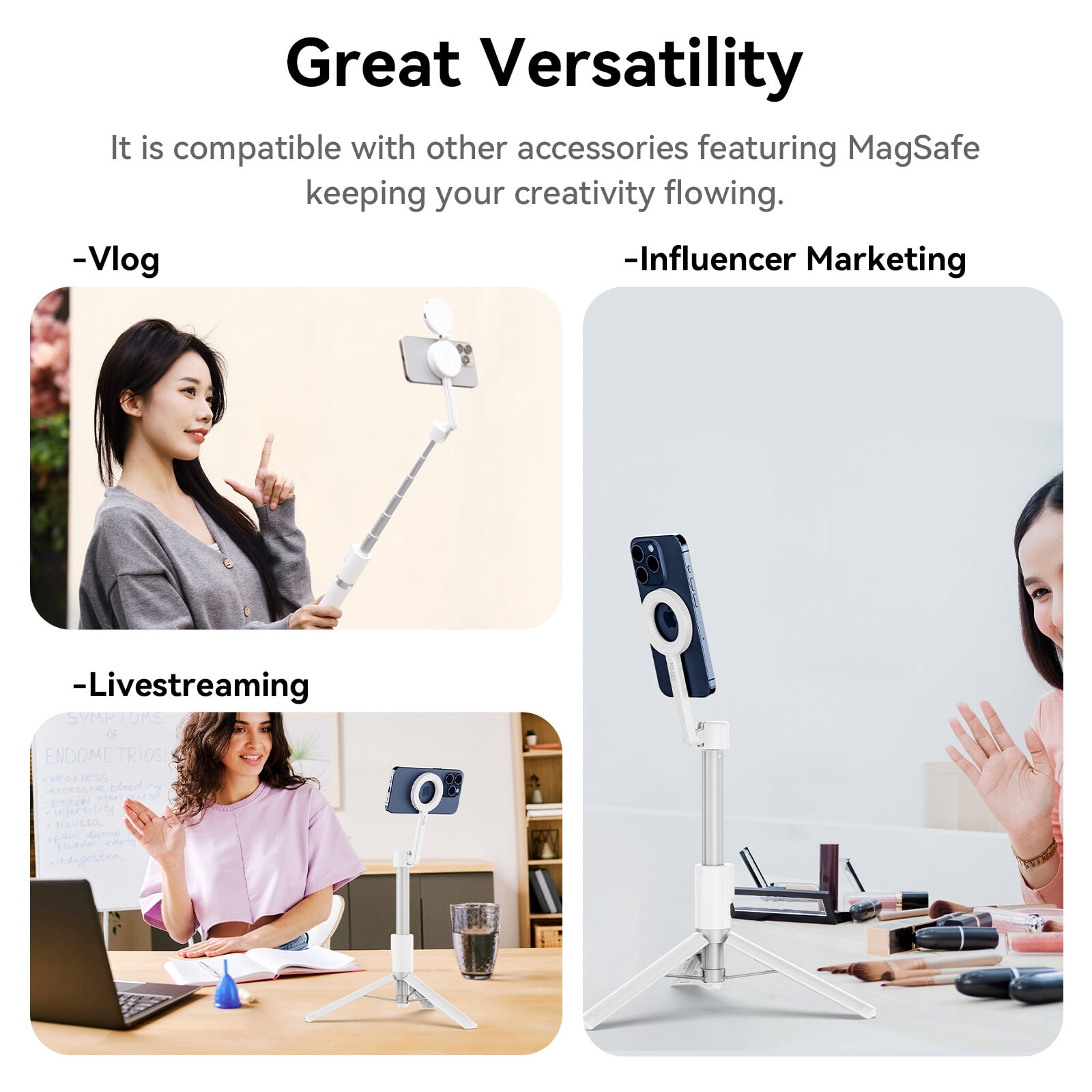 Ulanzi MG-003 Magnetic Phone Selfie Stick Tripod Pro with Bluetooth Remote, 360° Rotating Extendable Stand for Smartphones, MagSafe Compatible, Portable for Vlogging & Live Streaming