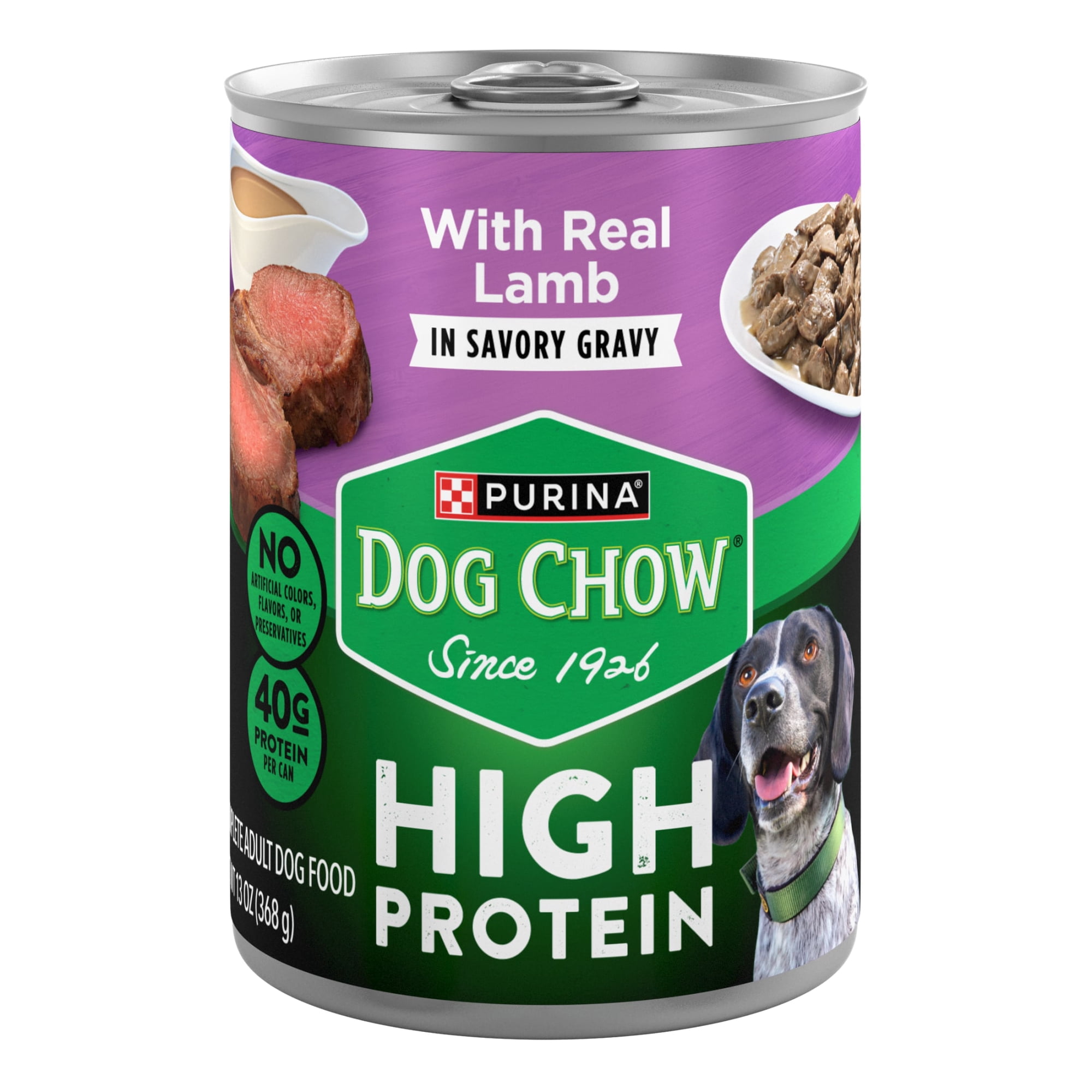 Purina Dog Chow Wet Dog Food, High Protein Real Lamb in Gravy, 13 oz Can, 12 Pack