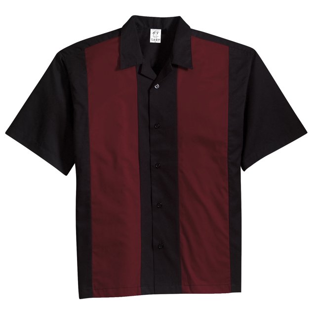 Temas de gravedad Camisa de botones de Bowling Bowling - Negro / Burgundy - Pequeño Gravity Threads Camisa casual