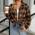 thumbnail image 5 of Caqnni Womens Plaid Shirts Flannel Shacket Jacket Long Sleeve Button Up Boyfriend Shirt Coats Long Coats (Brown,XXL), 5 of 8