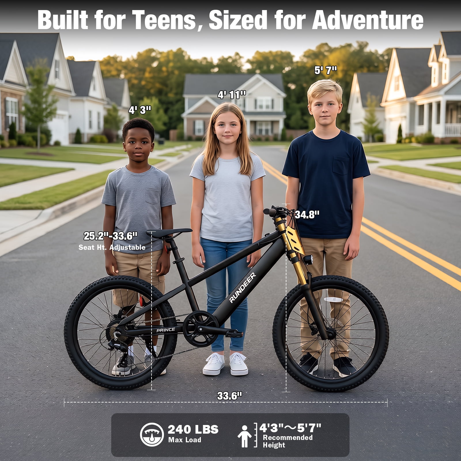 RUNDEER 20'' Electric Bike for Kids Age 6-13, Ebike for Kids, 20MPH, 32 Miles Range, 250W, 48V/20Ah, 2849 by TÜV Certified, 1-Year Warranty, As a Gift for Birthday, Black