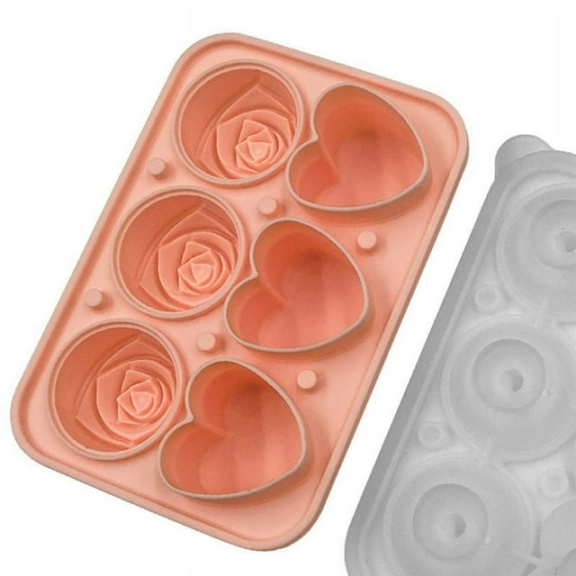 MesaSe 1pcs 6 Grid Rose Heart Combination Ice Tray Molds Ice Maker Silicone Freezer Reusable Molds