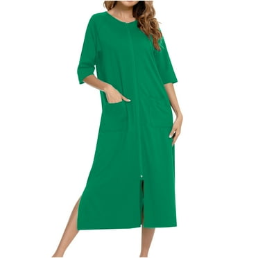 Lorytime Robes for Women Plus Size Mid Bathrobes Crewneck 3/4 Sleeve Raglan Pajamas Dress Raglan Sleepwear Home Clothes