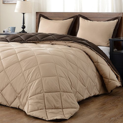Lightweight Solid Comforter Set Brown//Tan Down Alternative Reversible Comforter