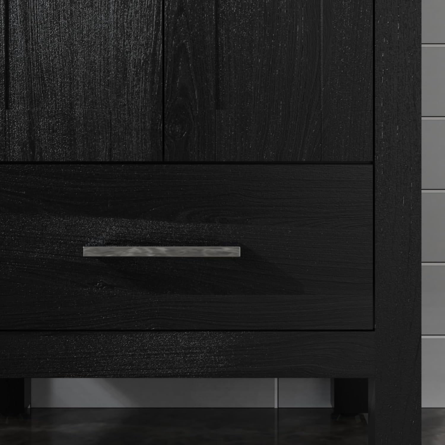 Goodyo 20 inch Bathroom Vanity Sink Combo, Black Bathroom Cabinet with White Sink Top, Black Water-Grain Ripple Pattern