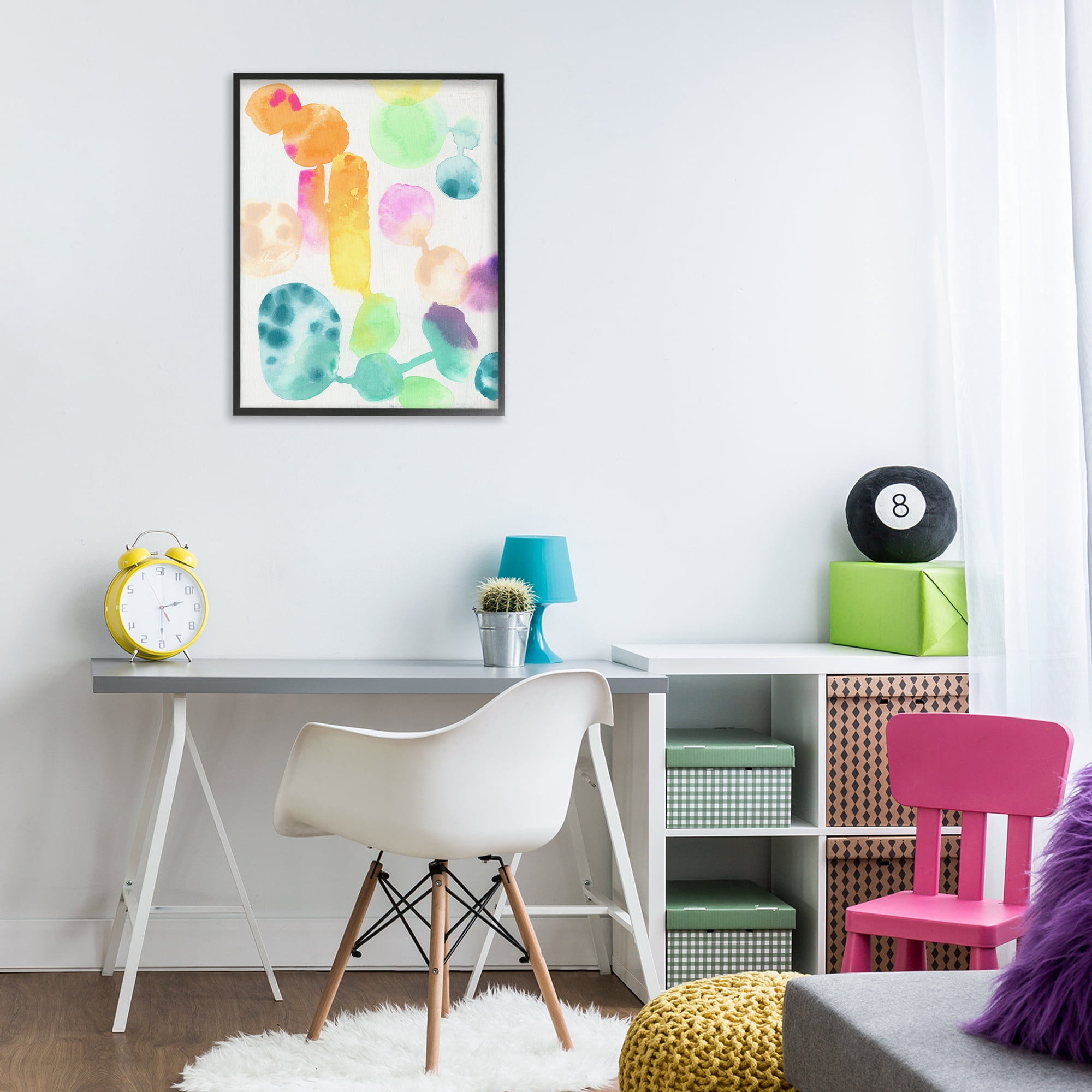 Stupell Industries Rainbow Watercolor Pattern Abstract Painting Black Framed Art Print Wall Art, 24 x 30