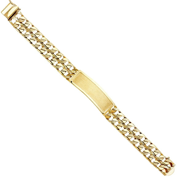 Wellingsale 14k Yellow Gold Solid Solid Polished Mens 3 Line Nugget Cuban Link ID Bracelet - 8.5"