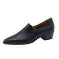 thumbnail image 4 of Leather Dress Shoes for Women Ladies Vintage Pointed Toe Mid Heel Slip on Oxfords Work Shoes, 4 of 7