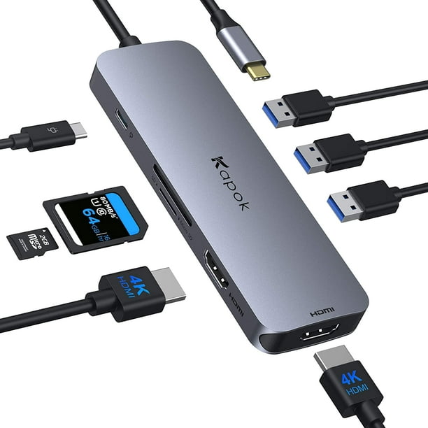 Adaptateur Usb C vers Double Hdmi, [deux moniteurs jusqu'à 4k