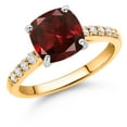 thumbnail image 2 of Gem Stone King 10K Yellow Gold Red Garnet and White Lab Grown Diamond Engagement Ring for Women (2.80 Cttw, Cushion 8MM, Gemstone January Birthstone, Size 6), 2 of 4