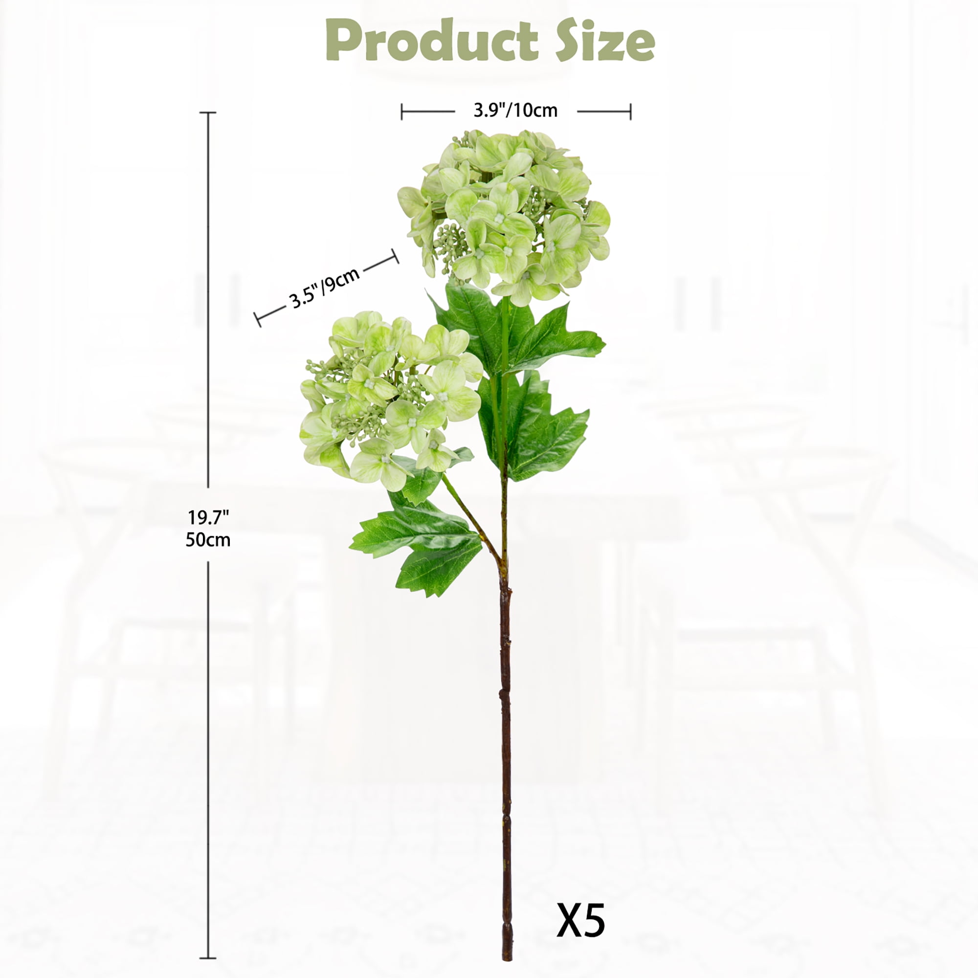 5 pcs Hydrangea Artificial Flowers 19"Real Touch 2 Flower Heads Faux Hydrangeas Realistic Silk Hydrangea Wedding Centerpieces for Tabletop Decor Indoor Outdoor Home Decor Green