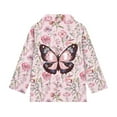 thumbnail image 5 of Psesaysky Girl's Pink Butterfly Flower Graphic Print Preppy Cute Sweatshirts Long Sleeve Drop Shoulder Half Zipper Pullovers Athletic Thermal Coat 12-13 Years, 5 of 6