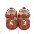 thumbnail image 4 of Xfvqtps Baby Girls Walking Shoes Lace Embroidery Flower and Leaf Soft Non Slip PU Infant Prewalker Summer New Baby Everything Casual Breathable Cute Rubber Soles Baby Toddler Shoes Brown, 4 of 6