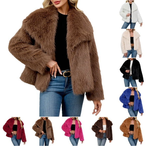 Lekwk Women's Faux Fur Jacket Casual Oversize Short Coat Stylish Fashion Color Cropped Jackets Keep Warm Furry Coats Fall Winter Daily Thermal Outerwear