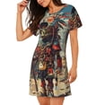 thumbnail image 2 of Gukieu Tribal Futuristic Warrior Print Women's Nightgown, A-line Round Neck Short-sleeved Nightgown Pajamas Home Wear Suitable for Home and Outing, 2 of 6