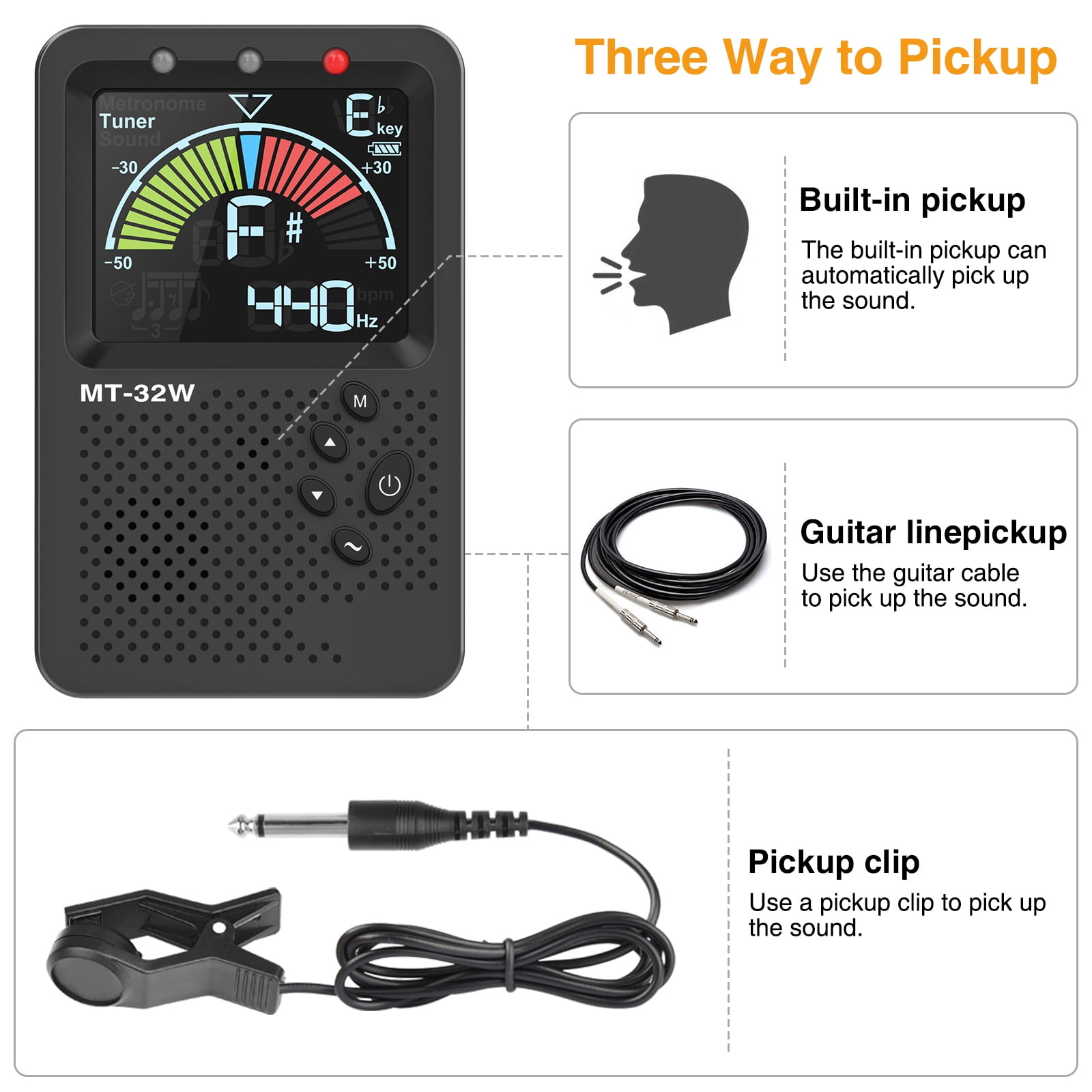 LEKATO MT-3200W Metronome Tuner, Rechargeable 3 In 1 Digital Metronome with Vocal Count, Tone Generator Tuners for Guitar, Bass, Violin, Ukulele, Chromatic, Clarinet, Trumpet, Flute, All Instruments