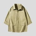 thumbnail image 4 of Mens Short Sleeve Shirts, Fall Coats for Men Casual Vintage Solid Color Lapel Button Down T-Shirts with Pockets Big & Tall M-4XL, 4 of 4