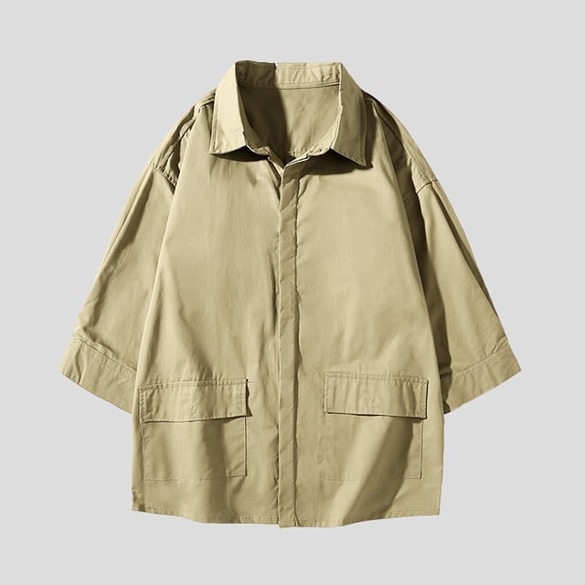 Blusa y camisa de manga corta con cuello vuelto para hombre, cómoda, lisa, de manga tres cuartos, con cuello vuelto, informal, de poliéster