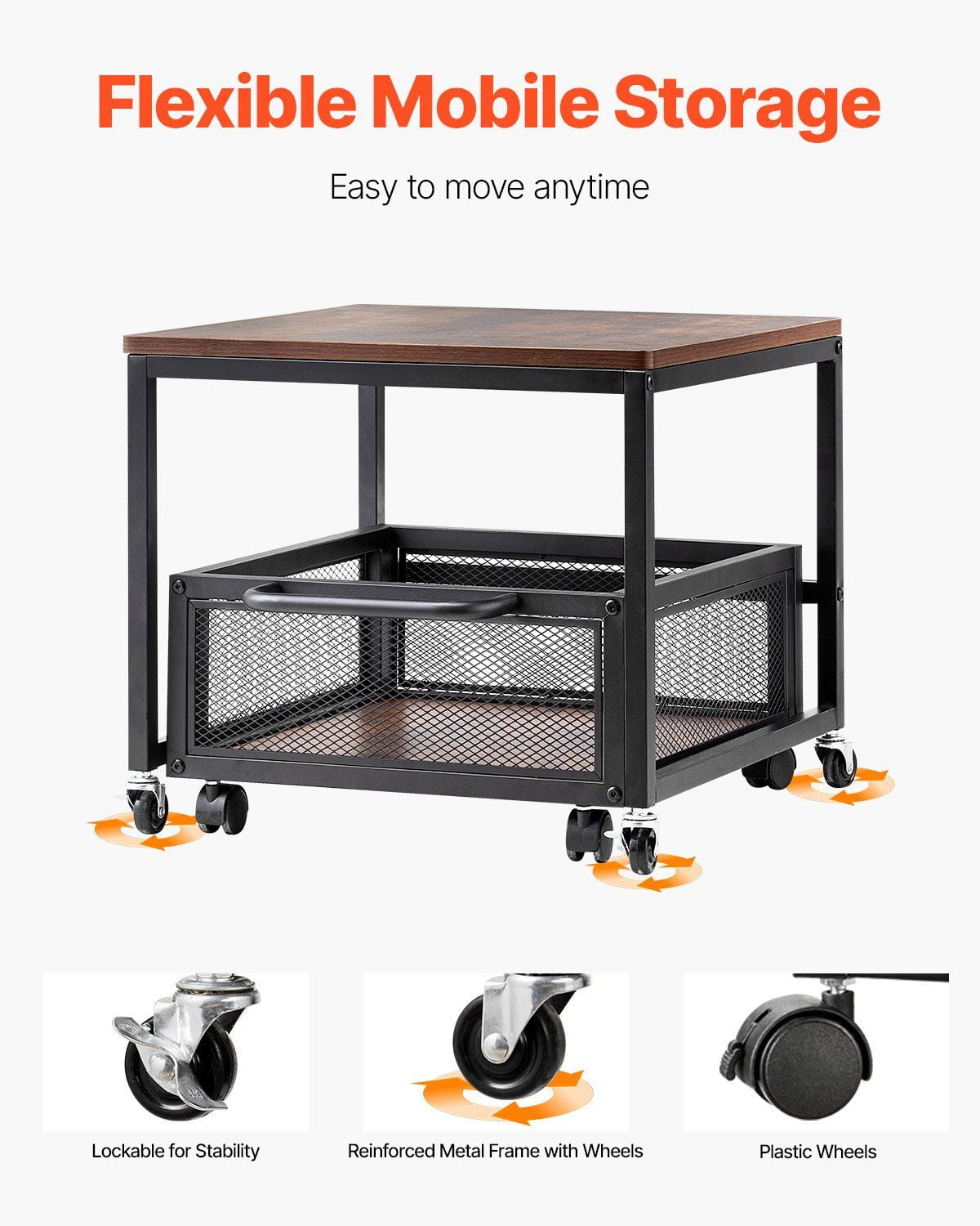 Mini Fridge Stand with Storage, 198 lbs Mini Fridge Table with Movable Storage Cart & Swivel Wheels, Beverage Refrigerator Stand for Coffee Bar, Mini Fridge Organizer for Home Dorm, Dark Brown