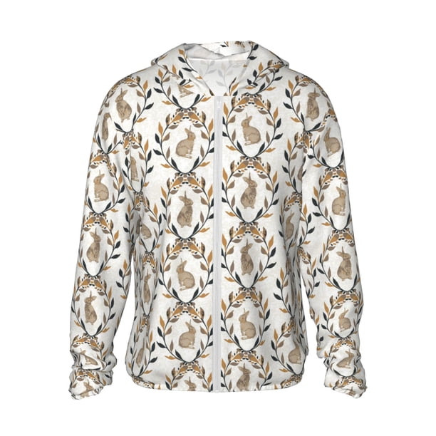 Balery Retro Bunny Sudadera ligera de manga larga con capucha y protección solar UPF 50+ para hombre y mujer, ideal para pesca y running-XX-Large