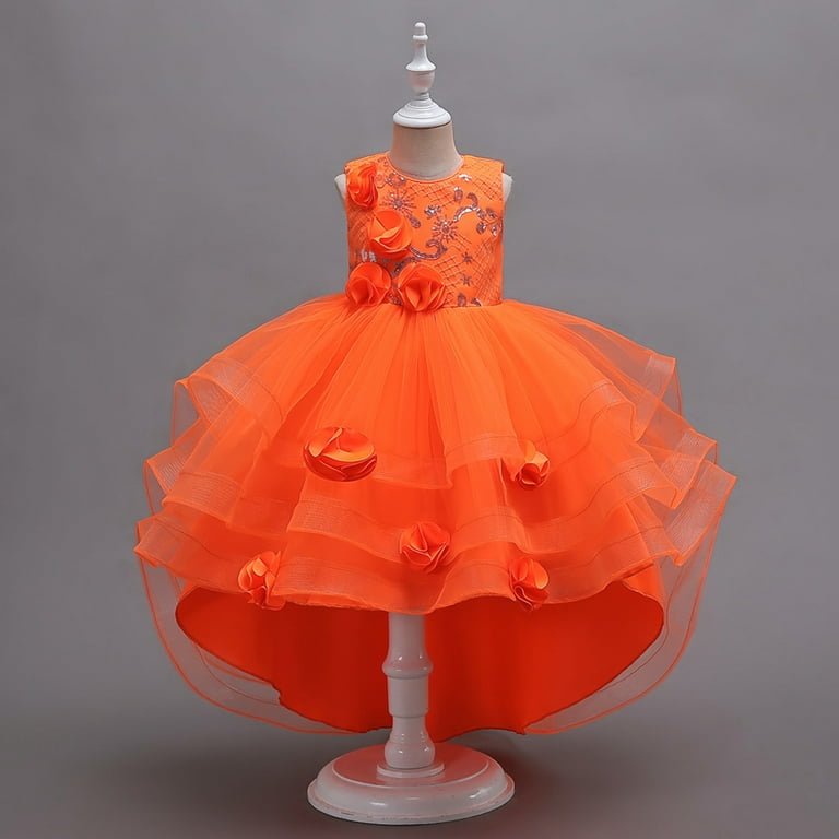 Orange flower girl dresses wedding hot sale