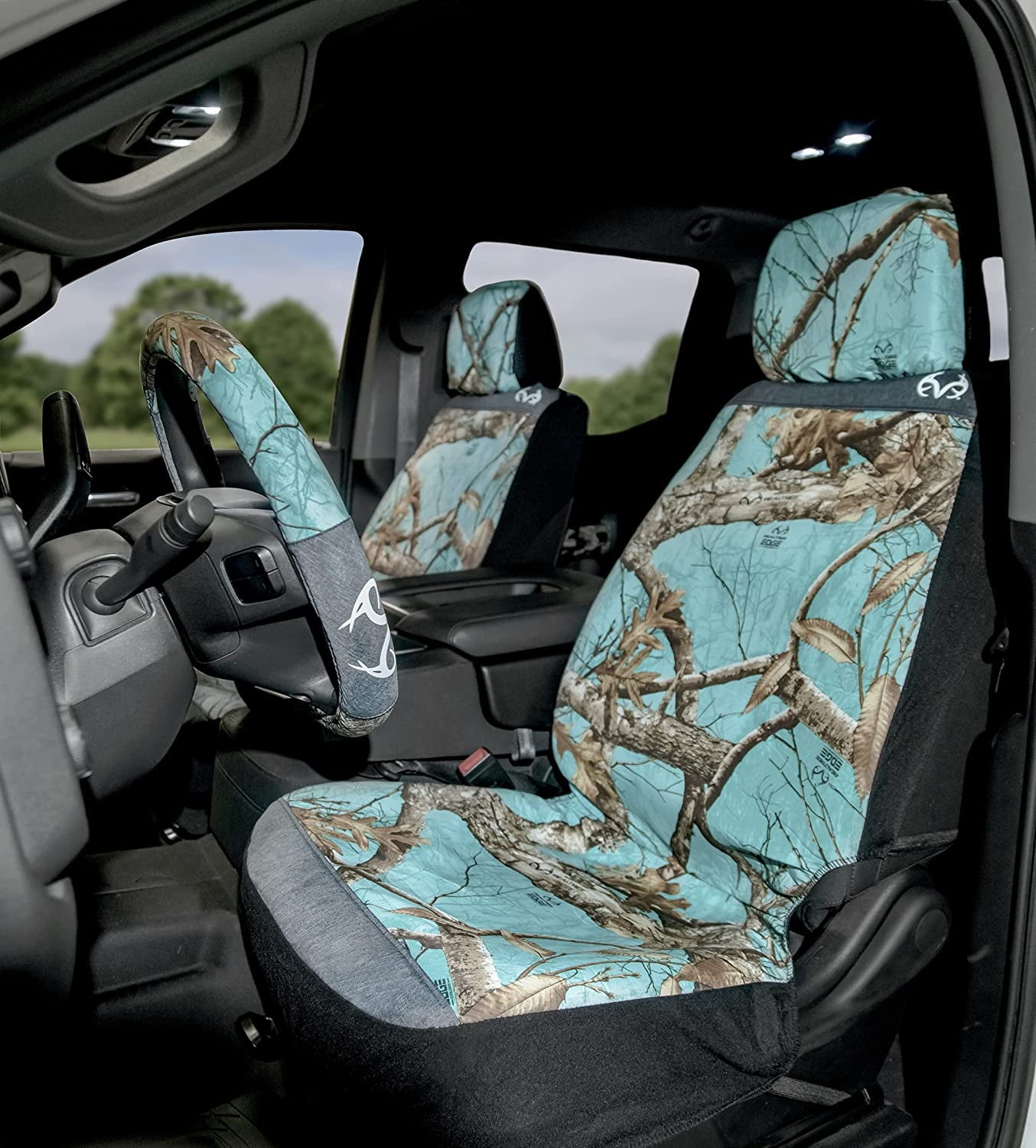 Realtree Edge Mint Camo Universal Low Back Bucket 2-PC Seat Cover set for Cars, Trucks and SUVs