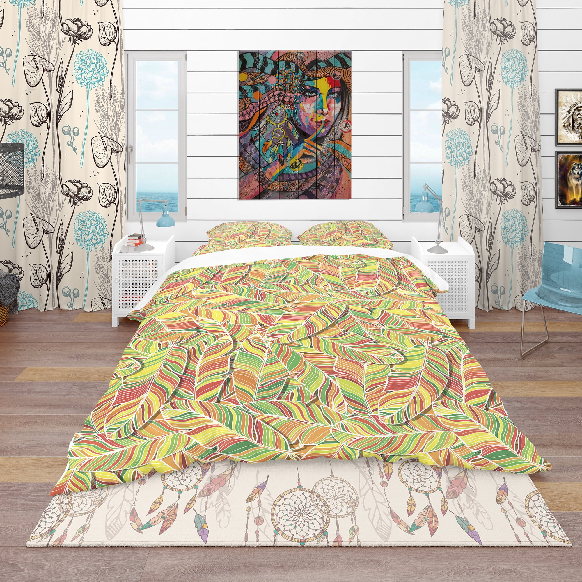 Designart 'Brightly Colored Feathers' Southwestern Duvet Cover Set
