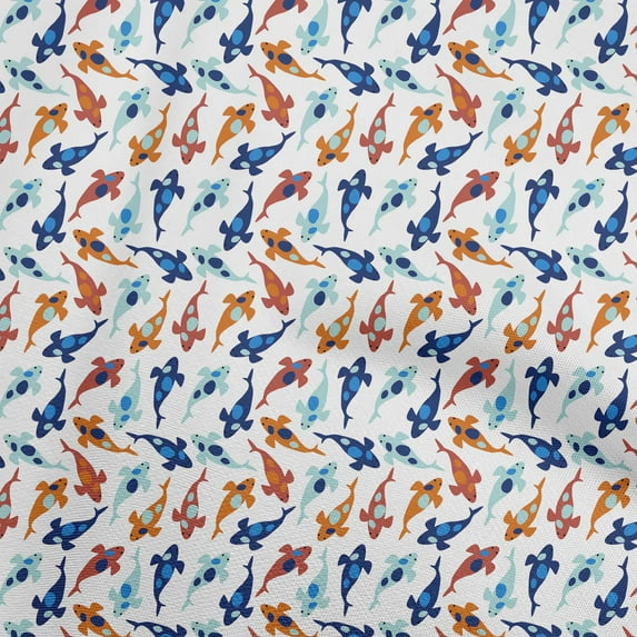 oneOone Cotton Cambric White Fabric Asian Japanese Koi Fish Sewing Craft Projects Fabric Prints By Yard 42 Inch Wide