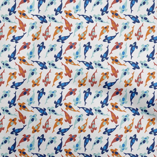 oneOone Rayon White Fabric Asian Japanese Koi Fish Sewing Craft Projects Fabric Prints By Yard 56 Inch Wide