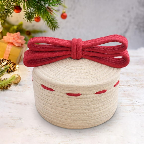 Elodie Christmas Basket Cotton Rope Basket Cosmetics Bin Multipurpose Bow Basket Woven Basket for Dorm Cafe Dressing Room Restaurant
