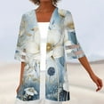 thumbnail image 2 of JULMCOMO Plus Size Womens Tops Floral Print Draped Kimono Cardigan Lace 3/4 Sleeve Open Front Casual Line Cardigans Soft Outwear White S, 2 of 5