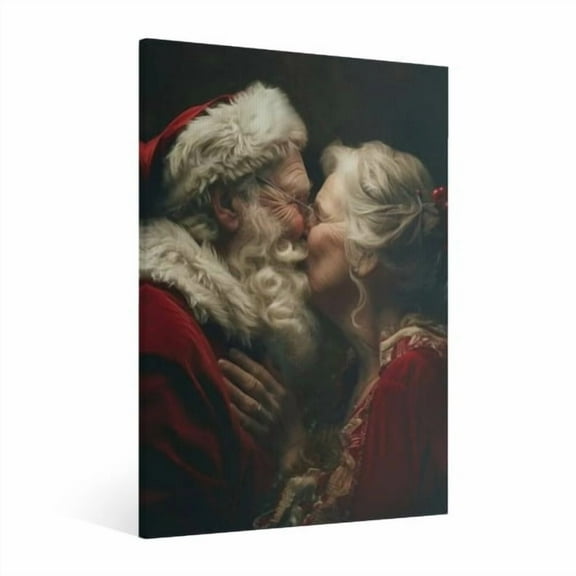Vintage Christmas Santa Claus and Mrs. Christmas Wall Art Paint Framed - Xmas Festive Winter Holiday Christmas Wall Decor Canvas Print for Living Room Kitchen Bathroom Home Bedroom Decor