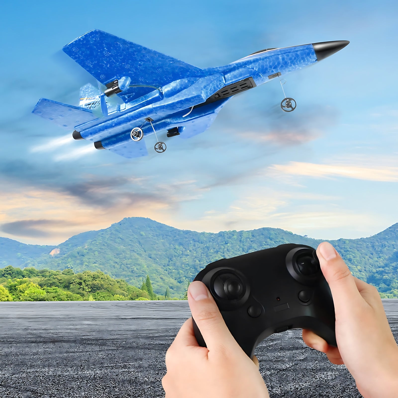2025 New Gliders Airplane, Upgrade RC Plane Remote Control Glider Airplanes 2.4 GHZ, Collision Nose RC Plane  with Lights for Age 8-10 Years Old and Beginners (Blue)
