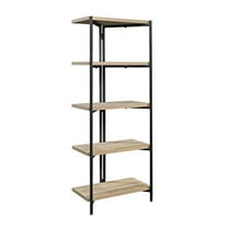 Modern Bookcase with Metal Frame - 5 Tier Display Shelf, 28" x 15" x 71"H, Charter Oak Finish