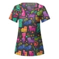 thumbnail image 4 of Pntutb Mujeres de manga corta con cuello en V Uniforme de trabajo Estampado Ropa de trabajo Blusas Jersey Camisetas tops Pntutb Pntutb-5956, 4 of 5