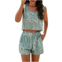 Two Piece Sets for Women Summer Plus Size Fashion Print Sleeveless Short Pants Sport Pullover Leisure Set