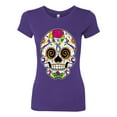 thumbnail image 2 of Wild Bobby, Day Of The Dead Sugar Skull Pop Culture Women Slim Fit Junior Tee, Purple Rush, Small, 2 of 5