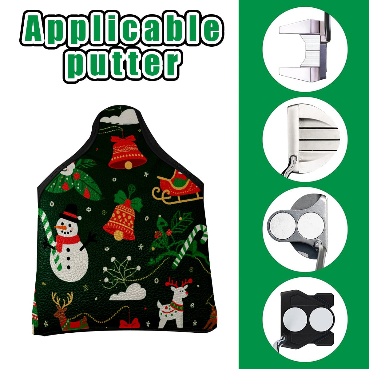 Golf Mallet Putter Cover Premium Leather Golf Putter Head Cover with Magnetic Closure, Golf Cover for Men and Women Christmas Snowman