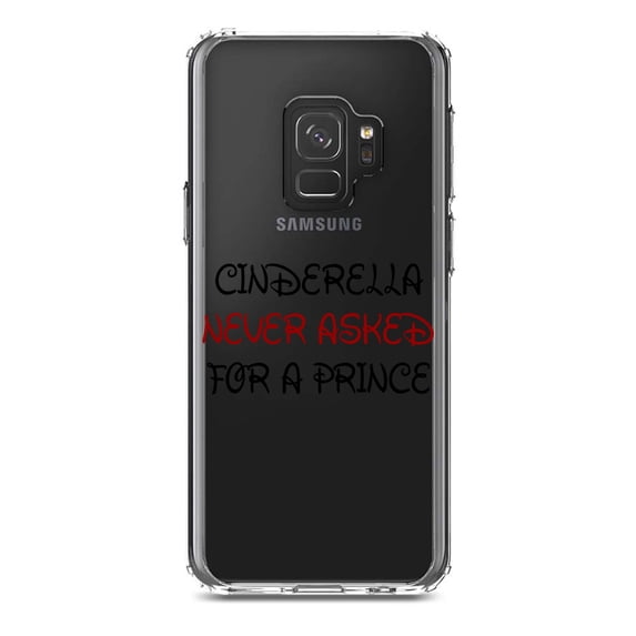 DistinctInk Clear Shockproof Hybrid Case for Samsung Galaxy S9 (5.8" Screen) - TPU Bumper Acrylic Back Tempered Glass Screen Protector - Cinderella Never Asked For a Prince