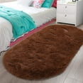 thumbnail image 2 of Junovo Oval Fluffy Area Rugs for Bedroom Plush Shaggy Carpet for Kids Room Bedside Nursery Mats, 2.6' x 5.3',Coffee, 2 of 8