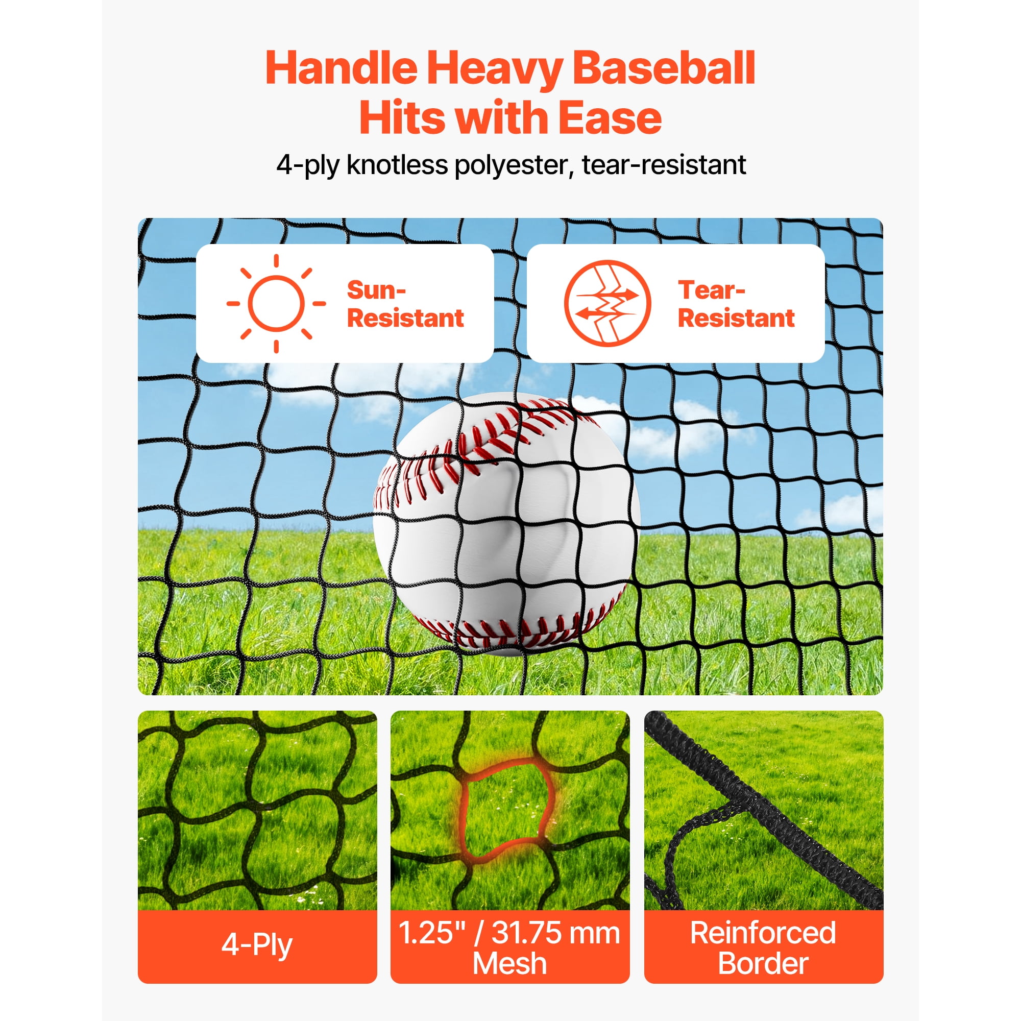 KFFKFF Portable Baseball Batting Cage, 40.0 x 12.1 x 10.0 FT Freestanding Design, Durable 4-Ply Knotless Polyester Net with Pitching Machine Opening, Suitable for Indoor and Outdoor Use