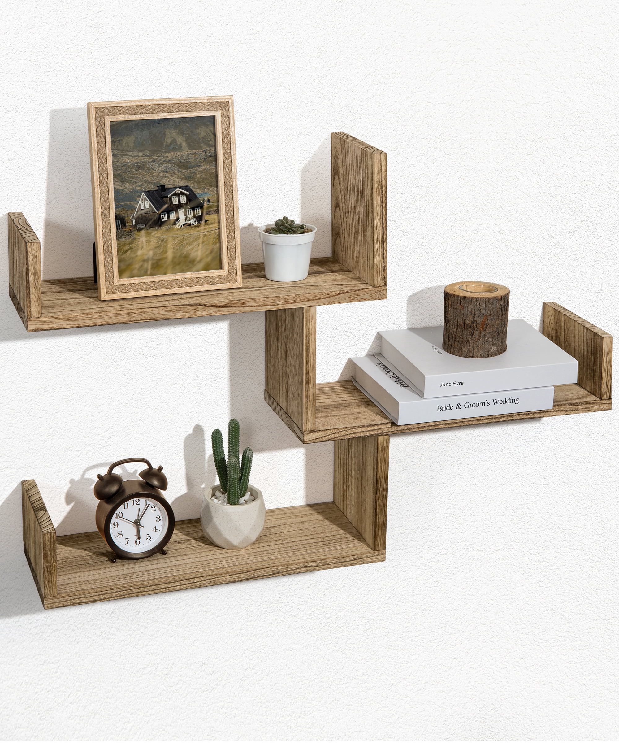 SUMGAR  Floating Shelves for Wall, DIY Design Wall Mounted Shelves KitchensLiving Room Decor, Farmhouse  Storage Shelf (Brown Set of 3)