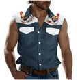 thumbnail image 3 of VBTAPA Cargo Tank Tops for Men Funny Rooster Shirt Sleeveless Button Down Casual Beach Shirts with Pockets Holiday Sales Navy L, 3 of 6
