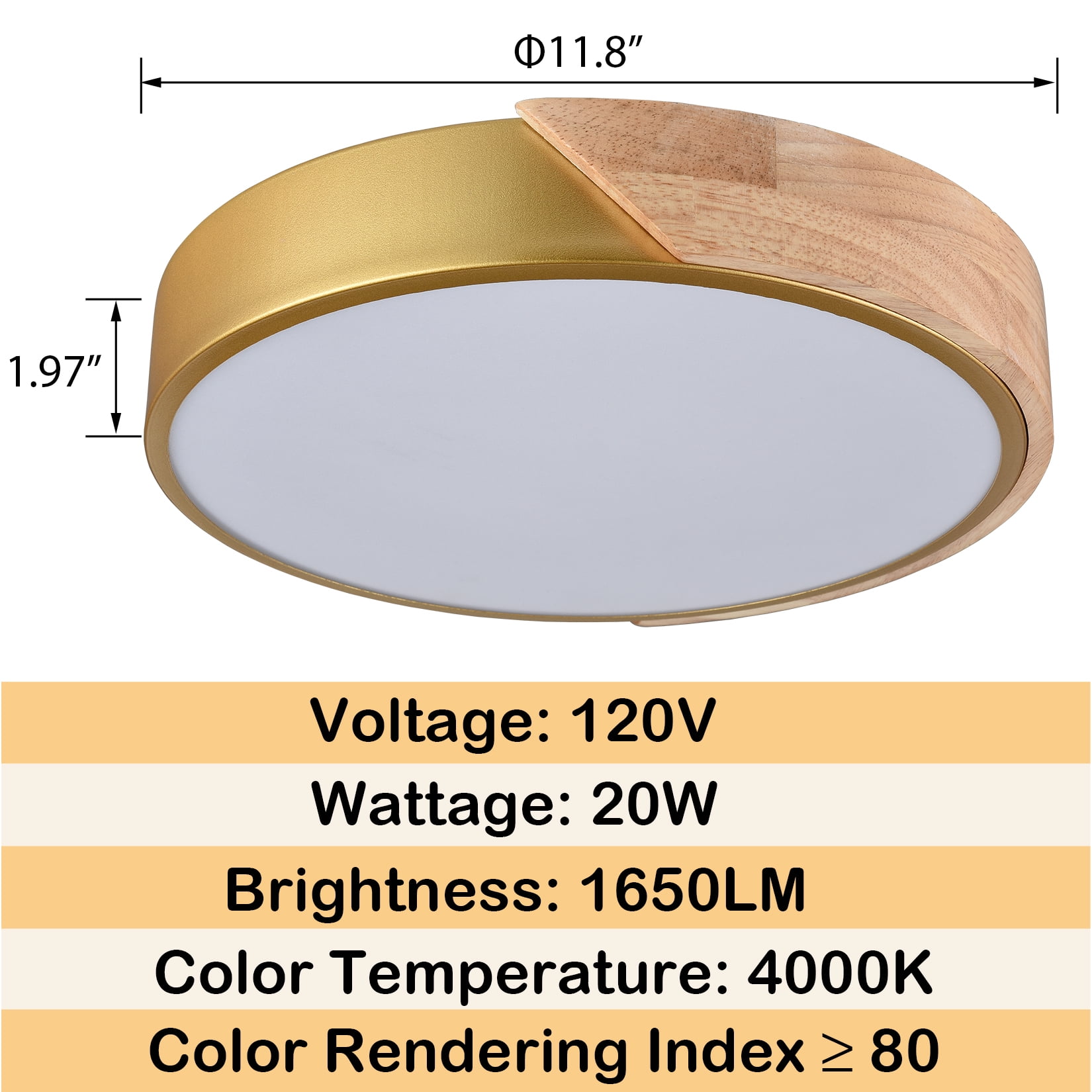 Claxy 12" Gold and Wood LED Flush Mount Ceiling Light 2 Pack