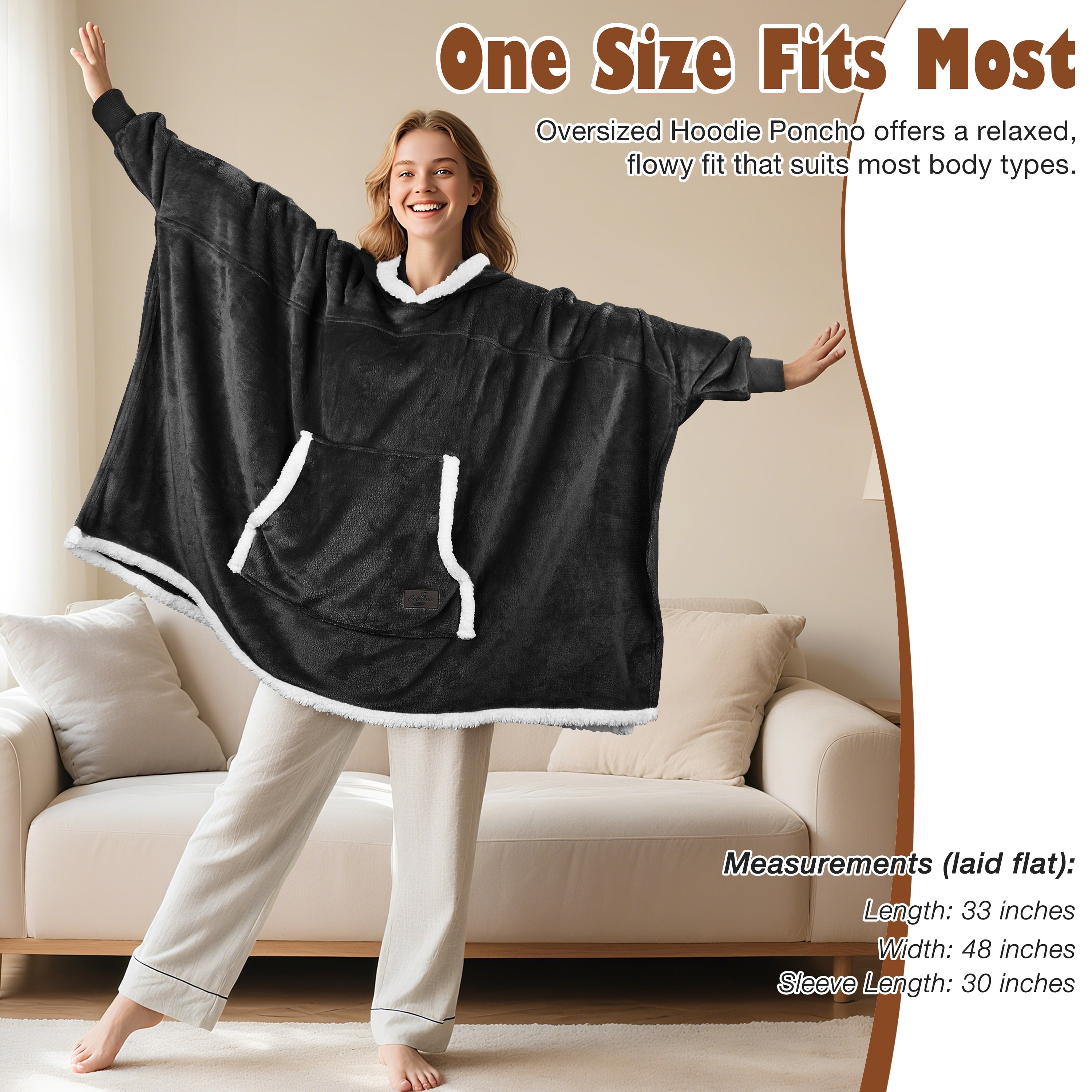 Oversized Hooded Poncho Cape, Casual Hoodie Sweatshirt, Batwing Coat Pullover | Light Weight, Cozy, Comfortable, Roomy | for Adults Women Men Teens
