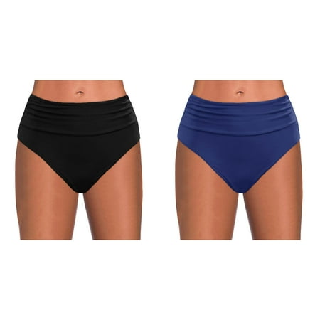 (2-Pack) Kcodviy Women Vintage Print Hight Long Swimming Pants Waist Brazilian Bikini Bottom Swim Pants for Babies Swimwear Briefs Beachwear Brazilian Bikini Bottom Side Tie Thong Bathing Swimbottom