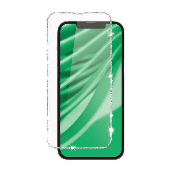 onn Glitter Frame Glass Screen Protector with Easy Application Tray for iPhone 13 Pro Max / iPhone 12 Pro Max