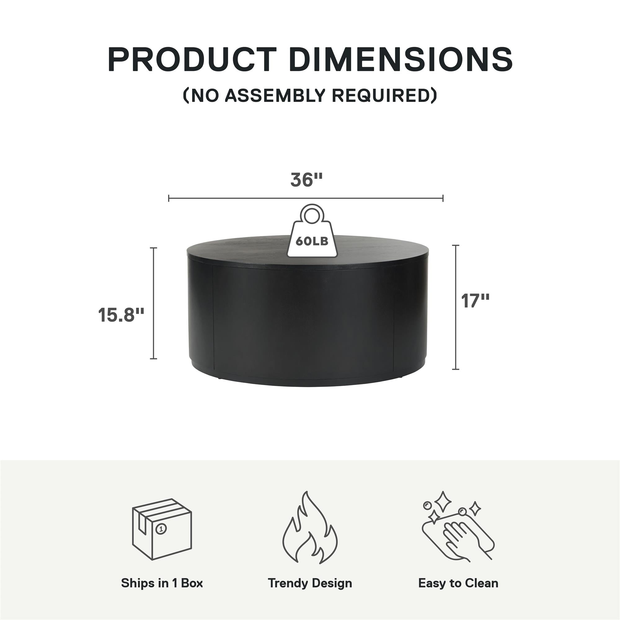 Better Homes & Gardens Miller Drum Coffee Table, Black