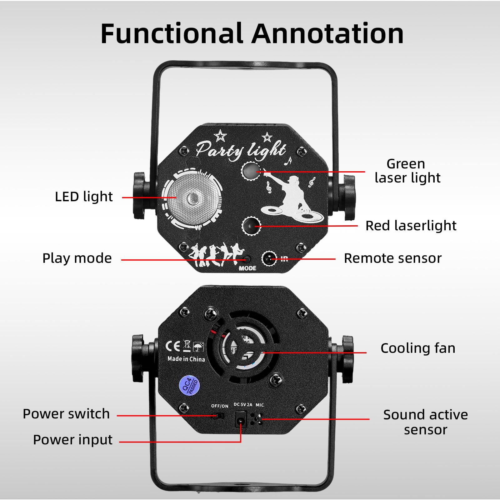 Pogolab DJ Laser Party Lights, RGB LED Disco Light, Sound Activated Projector Strobe Light with Remote Control for Christmas Halloween Decorations Karaoke Birthday Dance Wedding Stage Show